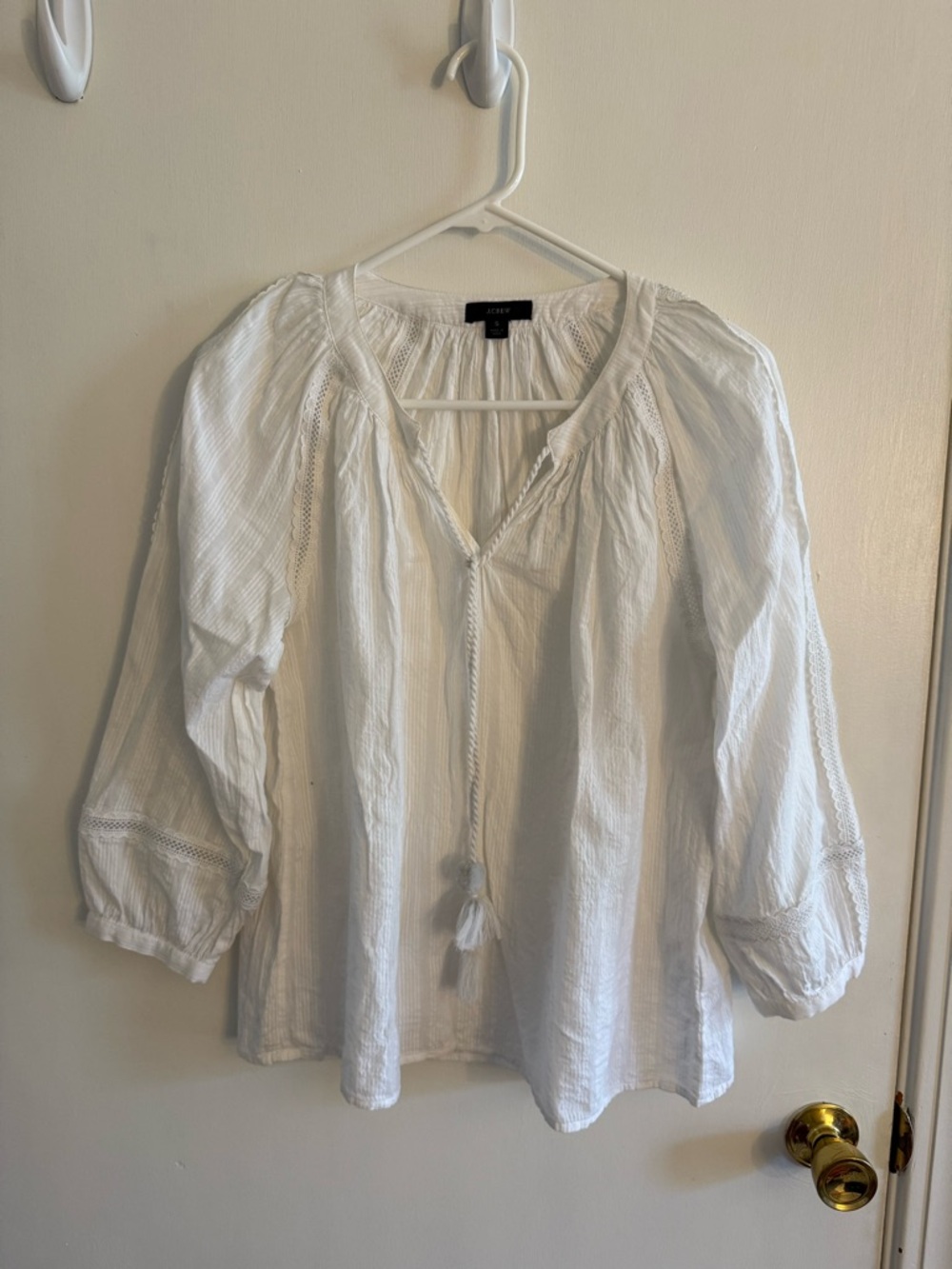 J. Crew White Tassel Peasant Top